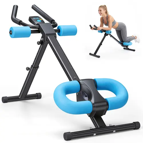 Sweetcrispy Foldable Ab Machine for Home Fitness, Adjustable Abdominal Trainer with Knee Support, 2 Incline Settings, Quiet Rollers, LCD Display, Compact Core-Strengthening Space-Saving Equipment, Core Strength