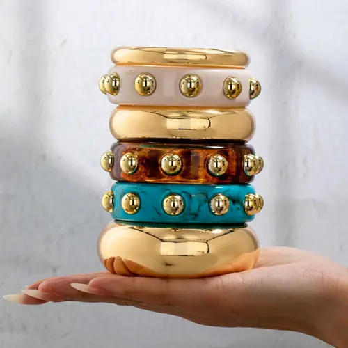 Women's 6-Piece Resin Cuff Bracelet Set, Bracelet Combination Set, Minimalist Design Metal Bangle Jewelry, Trendy Daily Wear Accessories, Stackable Bracelet, Fashionable Bangle, Bracelets Jewelry, Stacking Bangles