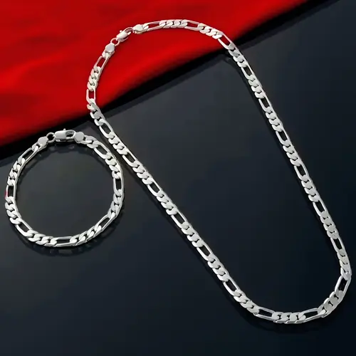Women's 925 Sterling Silver 4mm Triple Figaro Cuban Link Chain Necklace - Hypoallergenic, Tarnish-Proof, Low-Care Shine Jewelry, All Seasons Party Wear Accessory with Triple Link Texture, Ideal for Gifting