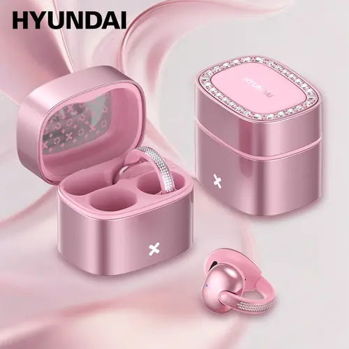 C05 Open-Ear Clip-On Wireless Headphones - Bluetooth 6.0 Headset, Luxury Pink Diamond Jewelry Design, Lightweight Eases Long Wear, Mobile Compatible, Women's Wearable Tech, Cool Gadgets, Gifts for Women, Android/Ios
