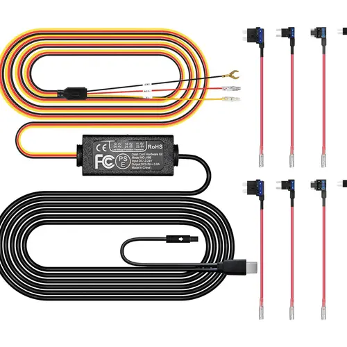 Pelsee Dashcam Hardwire Full Set Kit with Safe Installation - 12V-24V to 5V DC Supply Circuit Power Charging Cord, 5V Power to Cam for P1 Pro, S3 Touch, 4 Fuse Cables (Prevents Overcurrent), Installation Tool, 0.5 lb