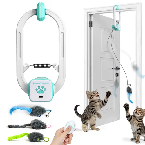 Minmin's House Rechargeable Remote Control Automatic Electric Mouse Shape Cat Teaser, Universal Fit Door Clip Interactive Toy with 2 Motion Modes (360° Spin, Irregular Jumping) – Cat Exercise Aid for Fun