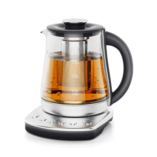 Olayks 1.5L Stainless Thermostatic Electric Kettle with Infuser, Glass Hot Water Boiler, 1200W Fast Heating, Temperature Control, Loose-Leaf Ready for Pour Over Coffee & Tea, Easy to Clean G888B, Stainless Kettle