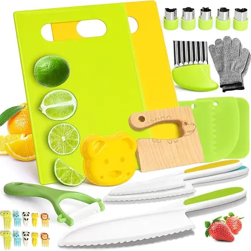 Montessori Toddler Knife Set - Kids Knifes for Real Cooking, Kitchen Knife with Cutting  Kid Safe Knives, Toddlers Kitchen Tools for Age 5-10 Year Old Girl Boy sandwich cutter cook set montessori kid toddler kitchenset,Christmas gifts