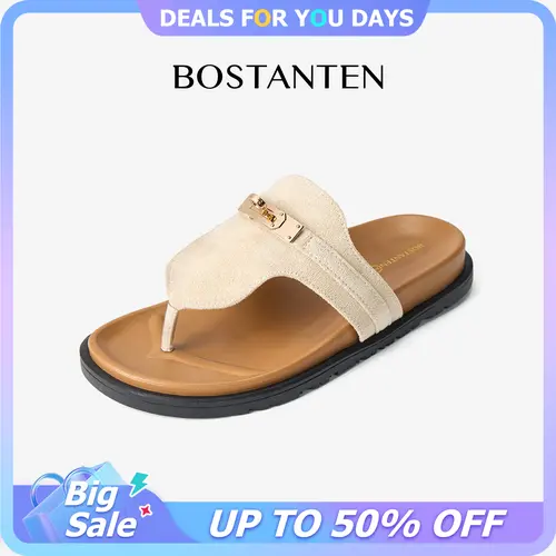 BOSTANTEN Women's Thong Sandals - Suede Upper Slip-On Casual Sandals & Flip Flops with Cushioned Soft Footbed for Casual Walking, Summer Beach Wear, Sandals For Women