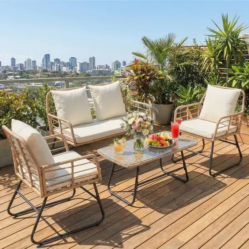 Sweetcrispy Outdoor Bistro Set - All-Weather PE Rattan Patio Furniture Set with Cushions, Steel-Frame Table & Chairs, Tough Weatherproof Wicker Outdoor Furniture for Balcony, Porch, Patio Furniture Sets, Outdoor Furniture Set