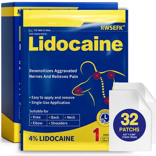 4% Lidocaine Pain Patches, Daily Body Care Patches for Neck & Back Comfort, 3.9”x5.5”, 32pcs/Box, FSA or HSA Eligible