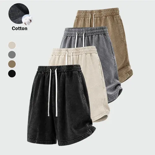 Men's Sweat Shorts Athletic Vintage Acid Washed Cotton Gym Short Elastic Waist Drawstring Workout Jogger Pants with Pockets Streetwear Athletic Sweat Shorts baggy bottom, Menswear, Casual