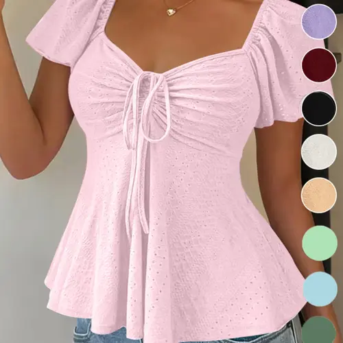 Women's Sweet Cute Style Breathable Lightweight Short Sleeve Top Blouse for Daily, Everyday Wear, Summer Casual Wear, Comfortable and Stylish Shirts
