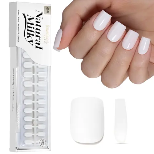 Beetles Natural Milky White Press On Nail Sets - Multi-Size Full Cover Soft Fake Nails, Short Square, Almond, Squoval, Oval Shapes, Pre-Colored Gel Polish, Long-Lasting Streak-Free Salon Look for DIY Manicure
