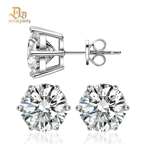 Delzzad S925 Six Prong Solitaire Stud Earrings Lab-Created Moissanite Earrings Moissanite Jewelry Perfect Birthday Mother’s Day Unisex Christmas Gift for Men Women Wedding Set