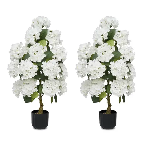 2 Pcs 3ft Artificial Hydrangea Flower Pot, Realistic Silk Hydrangea Flower Tree with Decorative Pebbles and Planter, Suitable for Home, Office, Patio, Porch, Indoor and Outdoor Decoration summerwins