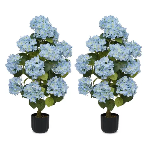 2 Pcs 3ft Artificial Hydrangea Flower Pot, Realistic Silk Hydrangea Flower Tree with Decorative Pebbles and Planter, Suitable for Home, Office, Patio, Porch, Indoor and Outdoor Decoration summerwins