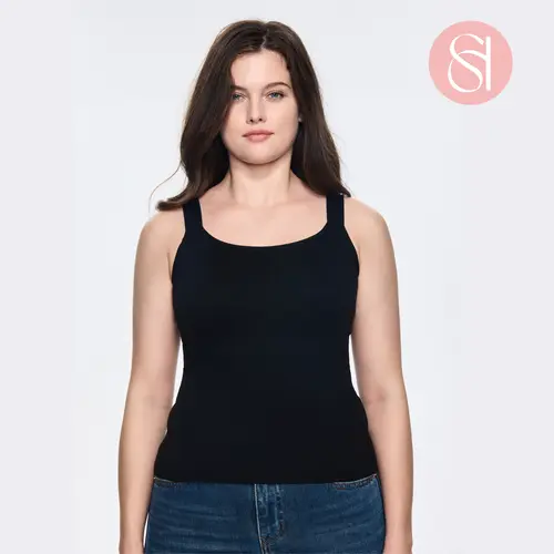 SOFT INTENTION In&Out Plus Size Cami with Built-in Bra, Tank Top with Bra Cami Tank Straps, Comfortable Fit, Summer Style, Minimalist Design Basic Womenswear
