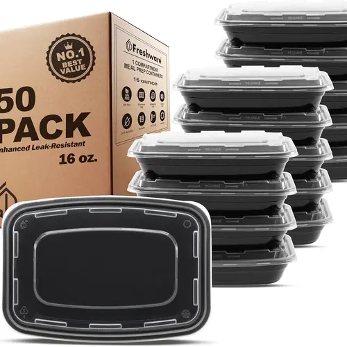 Freshware 50-Pack 16oz BPA-Free Plastic Food Storage Containers with Lids - Sturdy, Lightweight, Airtight, Stackable, Dustproof Reusable Lunch Containers for Meal Prep, Gym & Healthy Meals - Microwave/Dishwasher/Freezer Safe