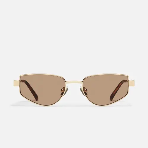 QUAY - HIT SINGLE Narrow Rectangle Geometric Metal Sunglasses with Adjustable Silicone Nose Pads and Beveled Metal Rim
