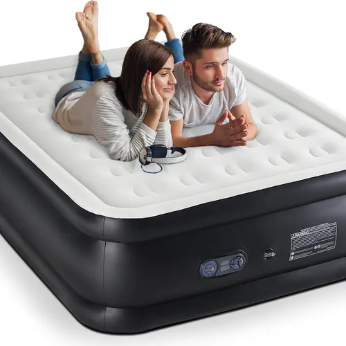 Sweetcrispy Inflatable Air Mattress with Built-in Pump - Double Height, Adjustable, Non-Slip Bottom, Dry Flocking Top, Portable Blow Up Airbed for Home, Camping