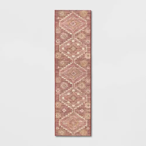 2'x7' Southbury Washable Printed Diamond Persian Style Runner Rug Rust - Threshold