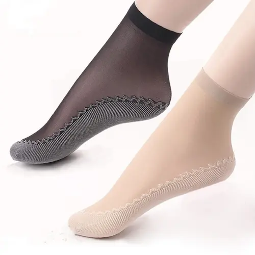 Women's Short Sheer Nylon Slouch Socks - 10/20-Pair, Adults' Casual Basic, 1 Size Fits All, Ultra-Thin, Run-Resistant, Moisture-Wicking, Loose Band, Massage, Sheer Look, Machine Washable, Ankle Length, Non-Slip Cotton Sole, Lightweight