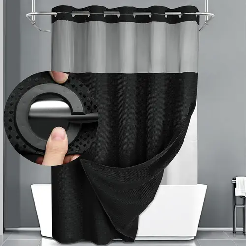 No Hook  Waffle Pattern Shower Curtain, 1 Count Modern Simple Bathroom Curtain with Snap in Liner Set, Shower Curtain Liner, Bathroom Decor, Size Adaptability Bathroom Accessories for Hotel Salon Room Home Decor