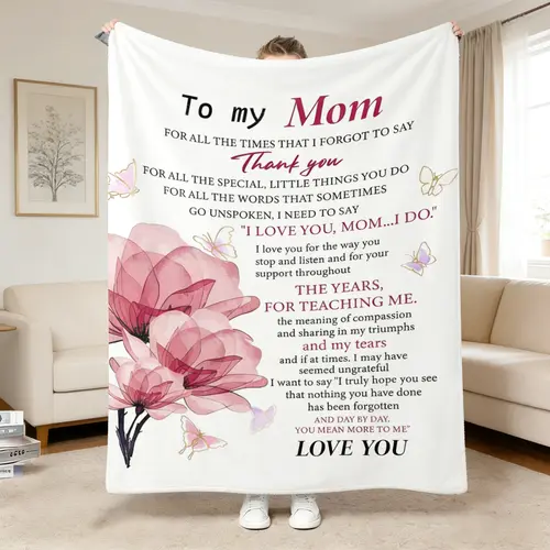 2026 Mother's Day Soft Comfy Flannel Fabric Blanket for Mom - Gentle-on-Skin Throw with Heart Message, Sentimental Home Use Keepsake Gift from Daughter Son for Bedroom Sofa, Soft Comfy Blanket, Soft Flannel Feels Gentle On Skin
