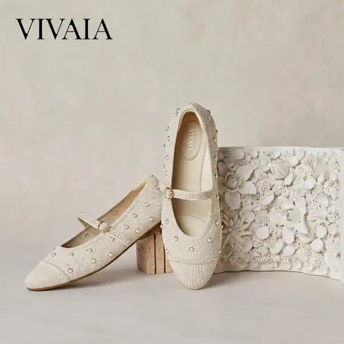 VIVAIA Women’s Almond-Toe Mary Jane Ballet Flats, Comfortable Knit Shoes with Adjustable Strap & Anti-Slip Sole for Work (Tamia Mary Jane) summer outfits,back to school,back to school haul,sohochic