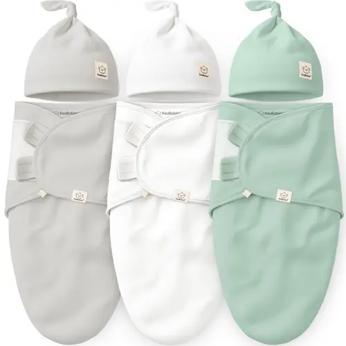 [Baby Registry Favorite] KeaBabies 3-Pack Soothe Swaddle Wrap with Knot Hats – Organic Cotton, Promotes Healthy Hip Development – Perfect for Bedtime, Baby Shower Gifts & Newborn Photoshoots