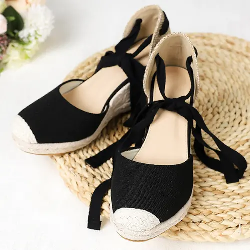 Breathable Back Strap Rope Fashion Trend Lightweight Solid Color Wedge Heel Women's Shoes, Stylish Elegant Comfortable Casual Footwear for Daily Wear