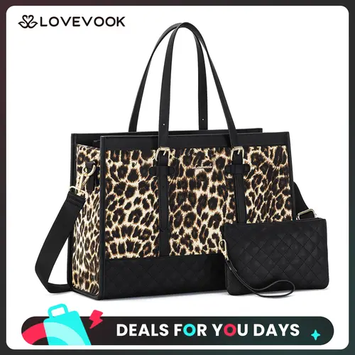 LOVEVOOK Laptop Tote Bag with Clutch Purse, Canvas Computer Bag Office Briefcase, Casual Handbag for Travel, Crossbody for College, Teacher, School TikTokShopBackToSchool