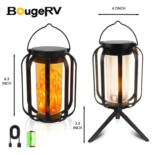 BougeRV 9 in Waterproof Solar Lanterns - Monocrystalline Silicon Panels, 25% Solar Conversion, Flicker Flame Candle Mimic, ABS Plastic, 8-12H Operation, 6.3x4.7x3.3in Base, Garden Glow Light, Patio Lighting, Auto Dusk-On, Gift Idea