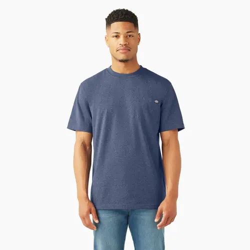 Dickies Men's Heavyweight Heathered Short Sleeve Pocket T-Shirt, Heavyweight Logo Graphic, Workwear Layering Style Casual Top