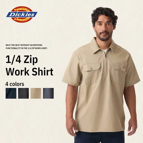 Dickies 1/4 Zip Work Shirt,Relaxed fit,Stay cool,Workwear Style Top Breathable Short Man
