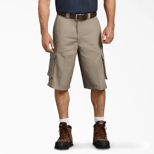 Dickies Men's FLEX Loose Fit Cargo Work Shorts, 13", Loose Fit Cargo Pockets, Workwear Style Beige Belt
