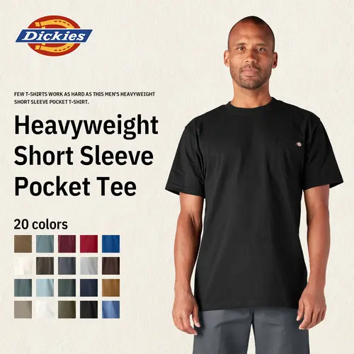 Dickies Men's Heavyweight Short Sleeve Pocket T-Shirt, 100% Cotton, Relaxed Fit, Functional Chest Pocket, Classic Workwear Casual Style