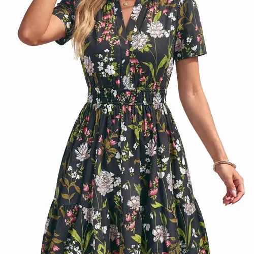 BTFBM Summer Dresses for Women 2026 Lightweight Casual Short Sleeve Floral Mini Dress A Line Beach Vacation Sundress
