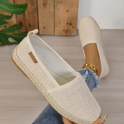 Women's Fashionable Bohemian Summer Breathable Flats, Simple and Trendy Pastoral Design with Hemp Rope Bottom, Comfortable and No Rubbing Feet, Suitable for Daily Casual Occasions, Footwear