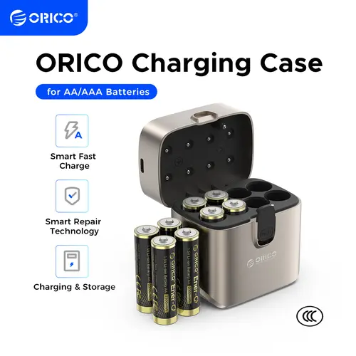 ORICO Eco-Friendly 8-Slot Type-C Fast Charging Li-ion Battery Charger for 1.5V AA/AAA 2100 mWh Rechargeable Batteries -EV8P