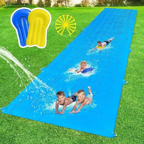 Slip Water Slide, Giant Slip Water Slides for Kids Backyard, Heavy Duty Slip and Water Slide for Kids Adults Waterslides Backyard Summer Outdoor Toys with 14 Stakes and 2 Inflatable Bodyboards