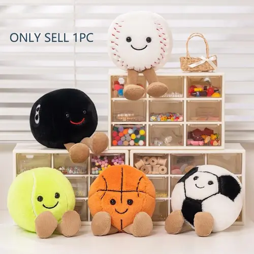 Fun Ball Plush Toy Soft Stuffed Huggable Collectible, Basketball Football Baseball Tennis Table Tennis, Fan Collection Decor, Desktop Ornament, Birthday Gift