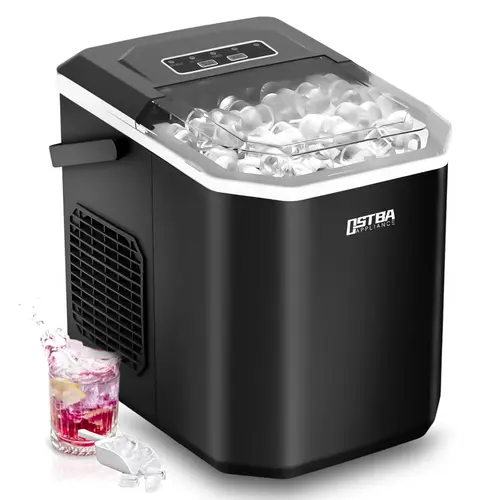OSTBA Countertop Ice Machine - Kitchen Appliance with 2 Size Soft Chewable Cubes, 9 Bullet Cubes in 6 Mins, 26 lbs Daily Capacity, Self-Cleaner, Compact Form, Carry Handle to Move to Any Spot for Home Parties, Patio/RV Use, Kitchen Appliances