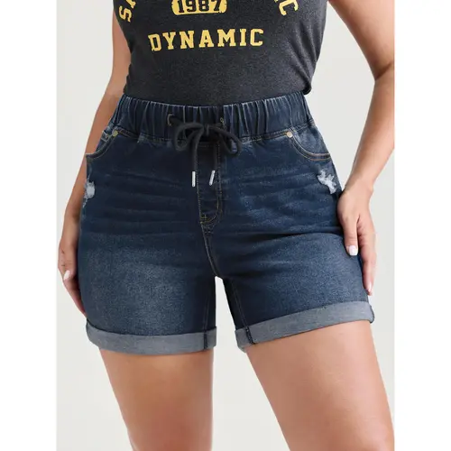 【Butt Lifting】BLOOMCHIC Plus Size Butt Lifting Shorts [M-6X] - Stretchy BBL Denim Shorts with Drawstring Waist, Flattering Curve Fit, Hot Girl Summer Outfit, Elastic Drawstring Stretch Jean Shorts,Summerfinds, Fabric, Pocket