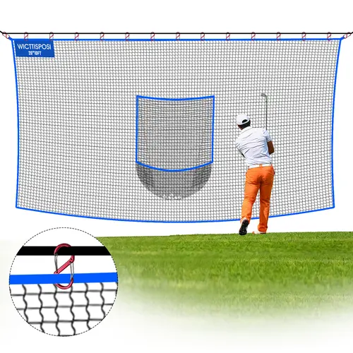 Heavy-Duty Golf Net with Target Pocket, Batting Practice Equipment for Accuracy Training, Reinforced Edge Multi-Sports Netting Barrier with Fast Ball Retrieval & Flexible Mounting for Backyard Garage Use, Home Practice