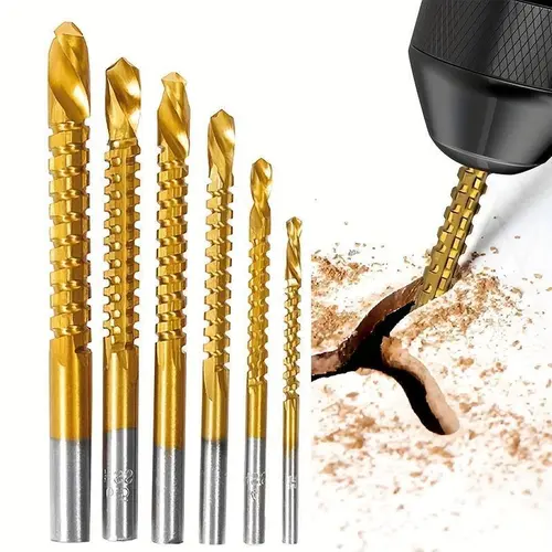 Titanium-Plated High-Speed Steel 6 PCS Drill Bits Set for Metalworking - Ideal for Drilling, Screwing, Boring, Carving,Cutting & Polishing,Power Tool Accessories,Tools & Hardware-YY