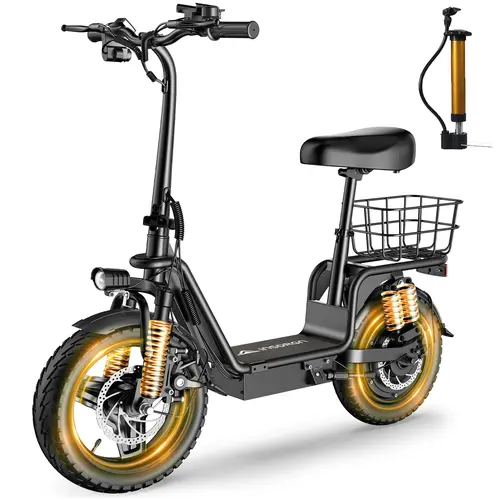 1800W Peak Electric Scooter for Adults with Seat, 48V 16Ah Lithium Battery, 14" Off-Road Tires, 42 Miles Long Range, 20 MPH Max Speed, 330 LBS Max Load, Foldable Commuter E-Scooter with Pet Basket, UL2272 Certified for Urban & Off-Road Travel