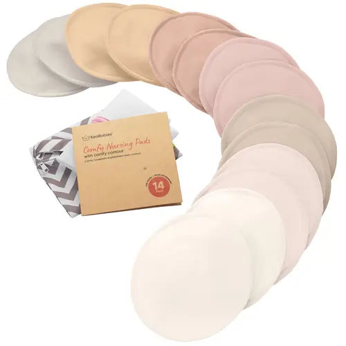 Organic Nursing Pads - 14 Washable Breast Pads for Breastfeeding, Wash Bag, Viscose Derived from Bamboo Reusable Nipple Covers for Breastfeeding Essentials, Soft & Absorbent