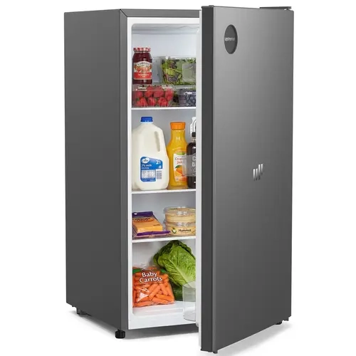 Upstreman 3.2 Cu.Ft Mini Fridge - Sleek Stainless Steel Pink Compact Refrigerator, Energy Star 258kwh Certified, Adjustable Temperature Thermostat, Reversible Door Fit, Hidden Handle Look, Standard Plug for Dorm & Office Use