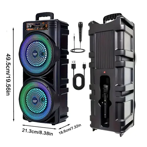Portable Bluetooth Wireless Speaker - Powerful Dual 8-in Sound System, 26 Dynamic RGB Lighting Modes, Immersive Bass, TWS Function, USB Type-C Charge, TF Card Support, Hands-Free, for Parties, Gift Ideas for Music Lovers, Light Up Your Space