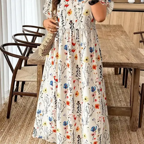 Women's Casual Bohemian Boho Vintage Floral Holiday Style Plus Size Short Sleeve Summer Dress, Random Print Design, Multi-Purpose, Suitable for Daily Wear & Special Occasions, Boho Style Dresses, Boho Styles Fashion