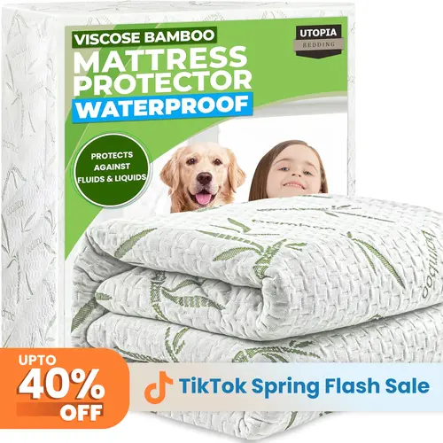 Utopia Bedding Waterproof Fitted Mattress Protector - Premium 200 GSM Bamboo Viscose Cooling Cover, Soft, Breathable, Fitted Edge, Deep Stretchable Pockets, Multi-Size Bamboo Mattress Pads, Toppers & Protectors with Absorbent Layer, Gentle Cold Wash