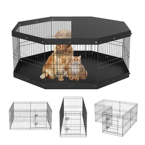 VEVOR Durable Puppy Playpen Enclosure, 8-Panel Foldable Metal Dog Exercise Pen with Top Cover & Bottom Pad, 24" H Pet Fence Kennel, Indoor/Outdoor for Small-Medium Pets, Camping & Yard Use